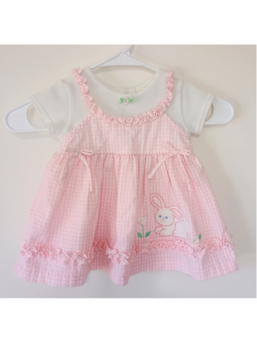 Vintage Baby Togs Seersucker Pink & White Jumper Bunny Rabbit Easter 12 Mos